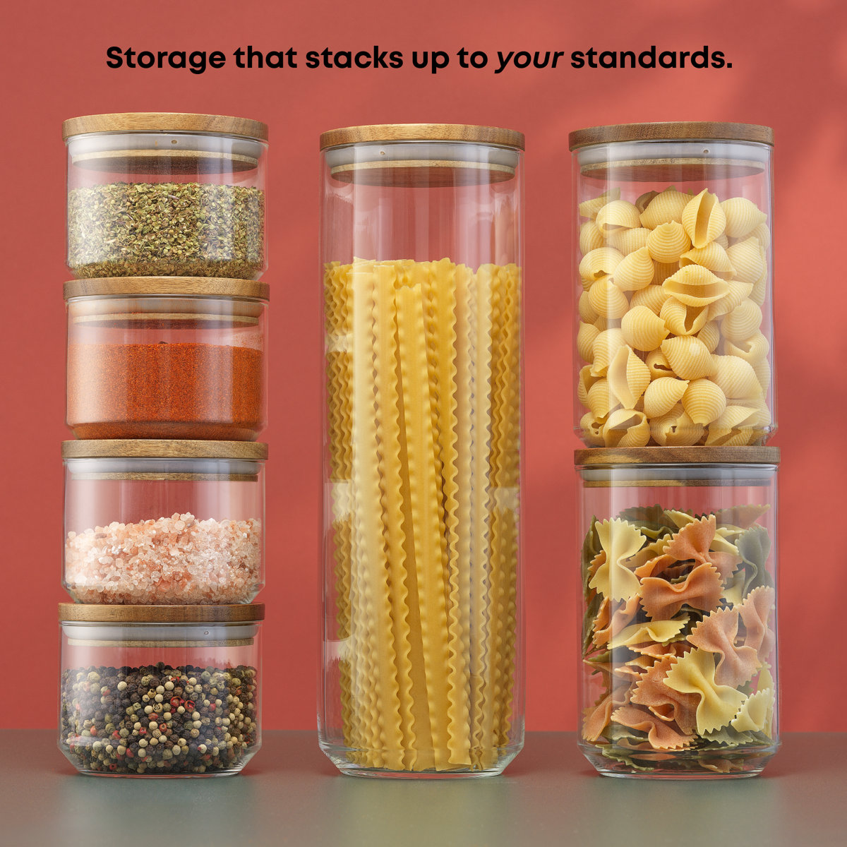 Holden 7-Piece Stackable Glass Storage Canister Set with Wood Lids (Set of 7)